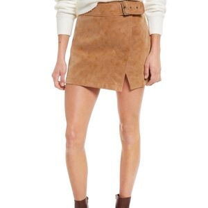Free People Tan Faux Suede Belted Mini Skirt – Size 10